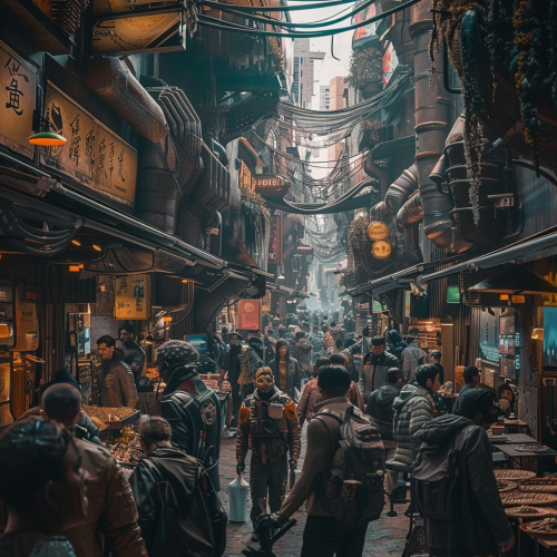 Crowded Street on Alien Cyberpunk Planet Crowded Street on Alien Cyberpunk Planet