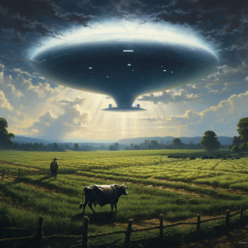 Alien spaceship lifting cow