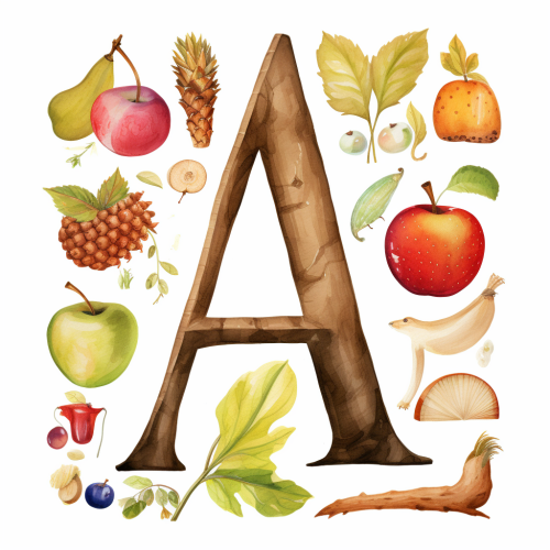 Illustration of letter A with apple and acorn Illustration of letter A with apple and acorn