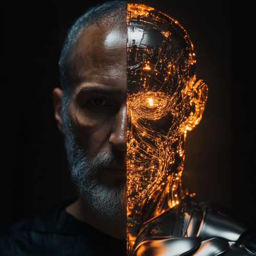 Split Image Ancient Man Cyborg Split Image Ancient Man Cyborg