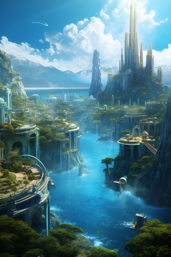 Ancient Atlantis city beneath the serene sea Ancient Atlantis city beneath the serene sea