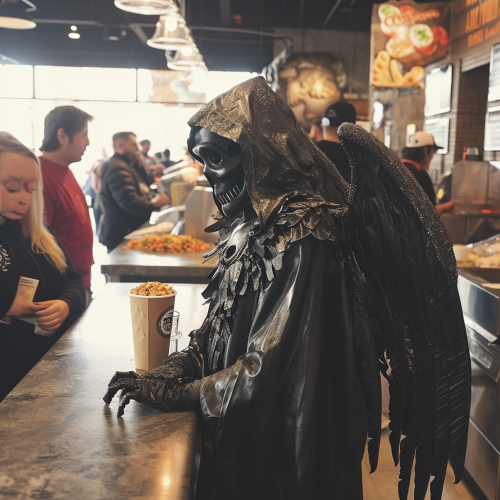 Angel of Death waiting in line at Chipotle Angel of Death waiting in line at Chipotle