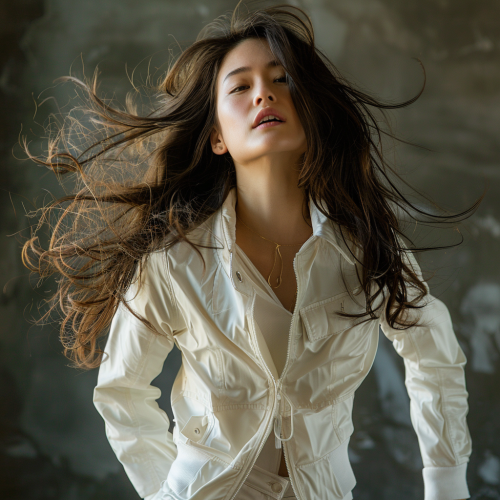 Asian female in white jacket dancing Asian female in white jacket dancing