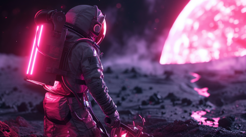 Astronaut cleaning distant planet