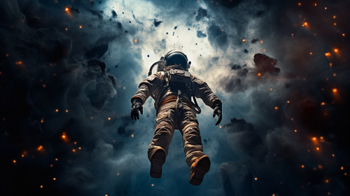 Astronaut floating in a strange nebula