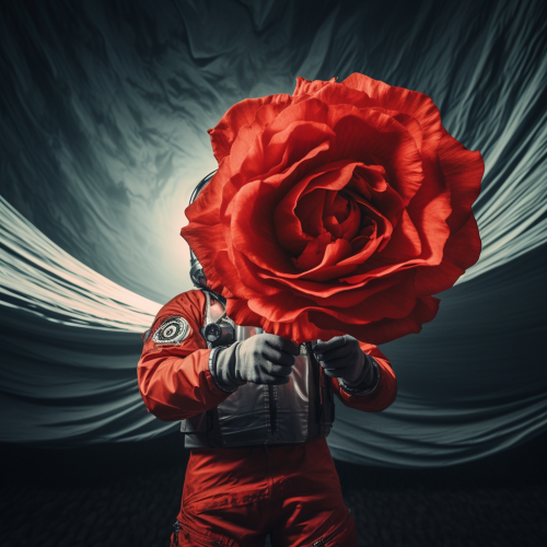 Astronaut holding red giant peony Turkish flag Astronaut holding red giant peony Turkish flag