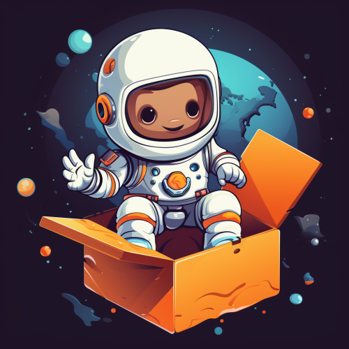 Astronaut Opening Box Cartoon Image