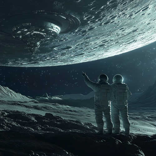 Astronauts pointing at spaceship moon Astronauts pointing at spaceship moon