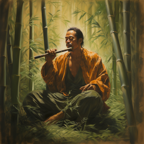 Bamboo flute player artwork Bamboo flute player artwork