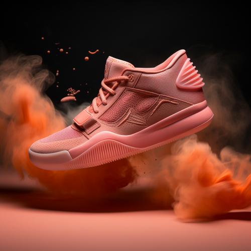 Stylish basketball shoe on peach backdrop Stylish basketball shoe on peach backdrop