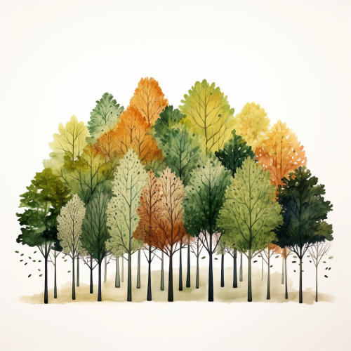 Minimalistic trees drawing on white background