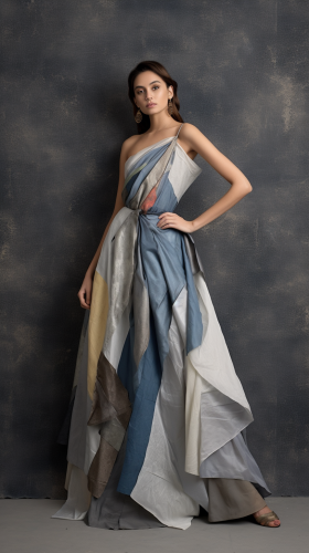 Elegant model wearing upcycled fashion Elegant model wearing upcycled fashion