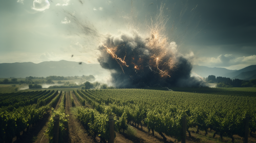 Cinematic view of vineyard amidst natural disasters Cinematic view of vineyard amidst natural disasters