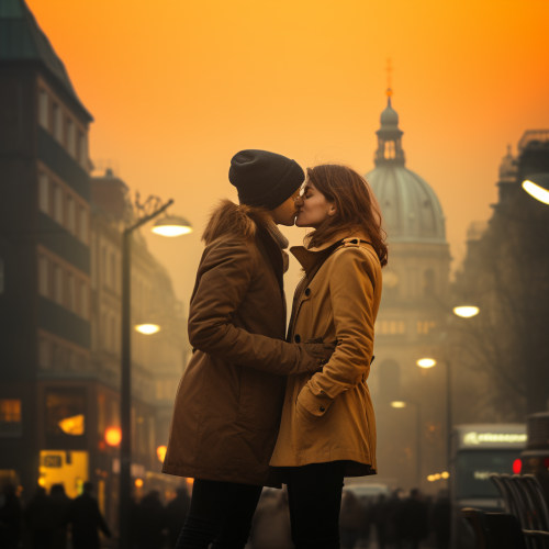 Two women sharing a heartfelt kiss in Berlin Two women sharing a heartfelt kiss in Berlin