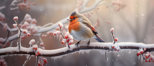 Beautiful bird in winter scenery