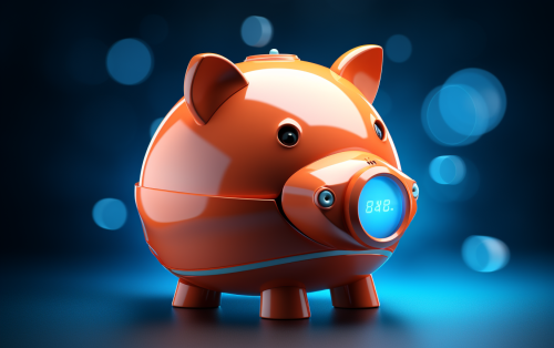 Bitcoin piggy bank with FTX logo