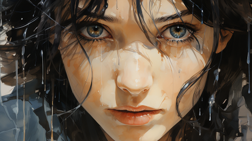 Close-up of Intense Gaze with Black Cracked Earth Eyes and Hair Close-up of Intense Gaze with Black Cracked Earth Eyes and Hair