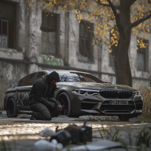 Homeless man near BMW M5F90 Homeless man near BMW M5F90