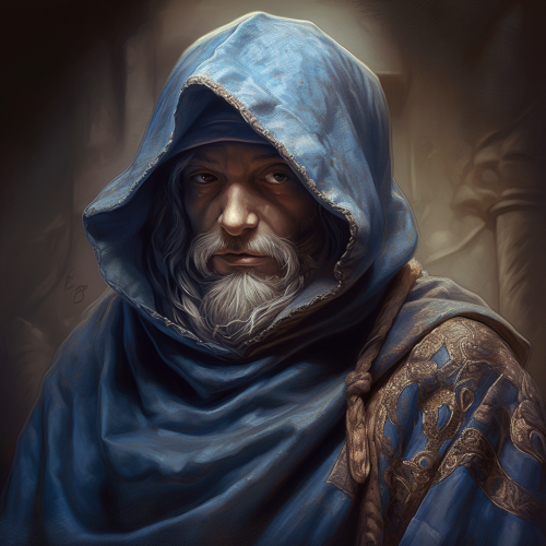 Young blue gnome with medieval traveling robes and cloak Young blue gnome with medieval traveling robes and cloak