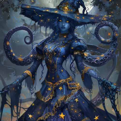 Blue Skinned 4-Armed Witch Fantasy