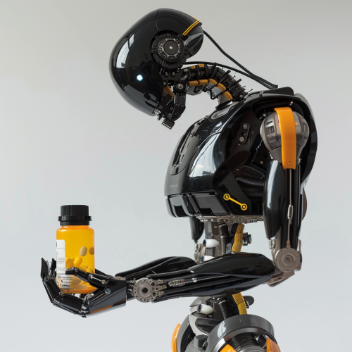 Robot holding a pill bottle Robot holding a pill bottle