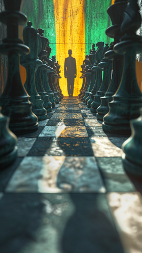 Brazilian and Irish flag with man and chess