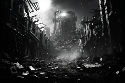 Abandoned futuristic building in black and white