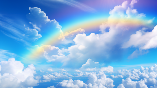Vibrant rainbow in bright blue sky Vibrant rainbow in bright blue sky