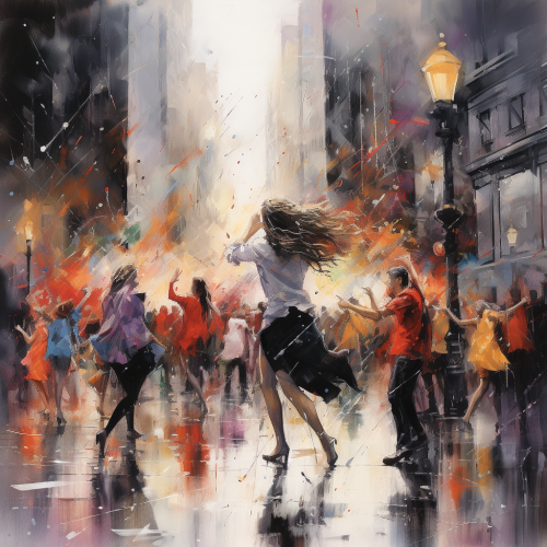 Broadway Dancers in Rainstorm Broadway Dancers in Rainstorm