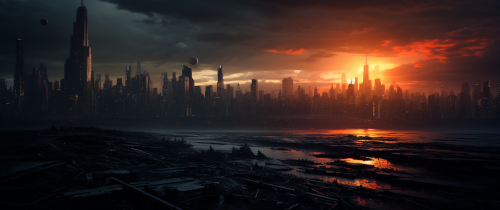 Lonely figure gazing at stormy cityscape Lonely figure gazing at stormy cityscape