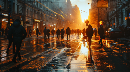 Crowded Intersection in Moscow with People Walking Crowded Intersection in Moscow with People Walking