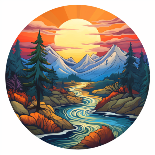 Logo of calming Pacific Northwest Seattle with mountains and trees