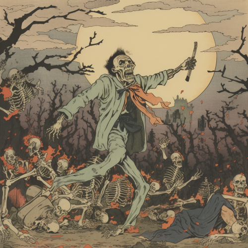 Zombie digging grave in spooky graveyard Zombie digging grave in spooky graveyard
