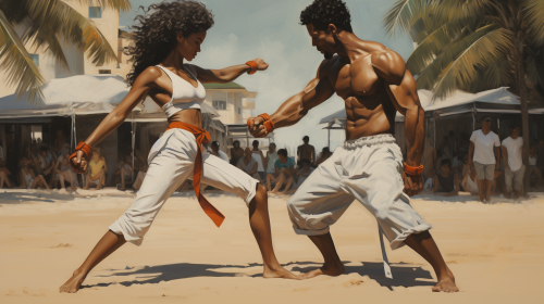 Two people practicing Capoeira in Bahia city Two people practicing Capoeira in Bahia city