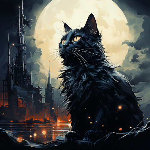 Beautiful cat with moon in the background