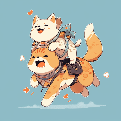Cute cat riding a dog Cute cat riding a dog