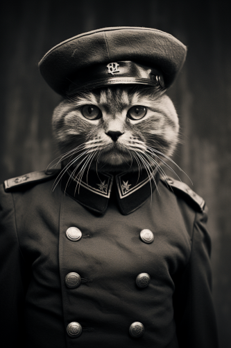 Old photograph of a cat in military uniform Old photograph of a cat in military uniform