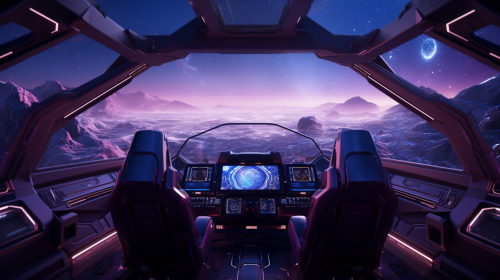 Futuristic chairless cockpit in spaceship Futuristic chairless cockpit in spaceship