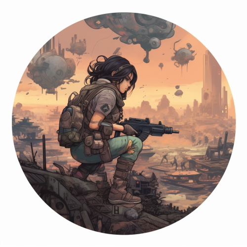 Brave child warrior in apocalyptic world Brave child warrior in apocalyptic world