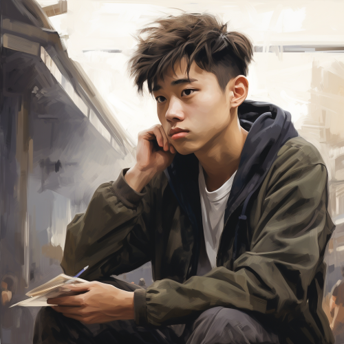 Chinese teenager with pensive sketch expression Chinese teenager with pensive sketch expression