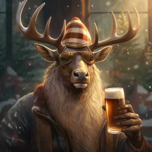 Elk enjoying beer in cyberpunk style