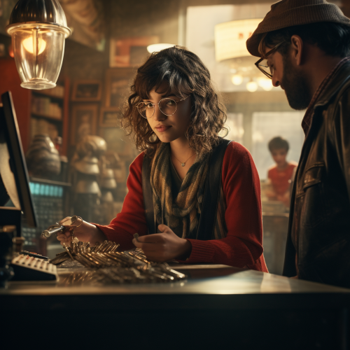 girl in pawn shop handing over password