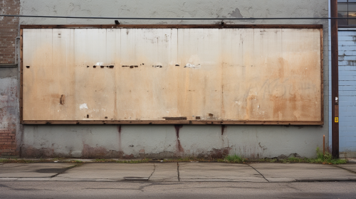 Weathered sign outside the abandoned commercial building