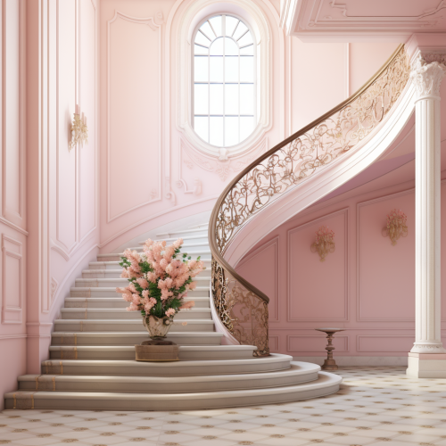Classic house stairs with pink walls