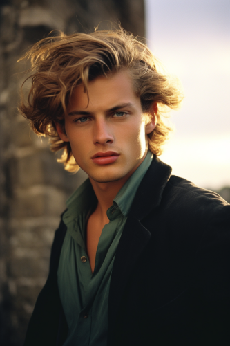 Handsome blond man in city ruins