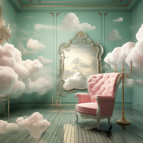Empty room with chair and mirror in pastel hues  ?️ Empty room with chair and mirror in pastel hues  ?️