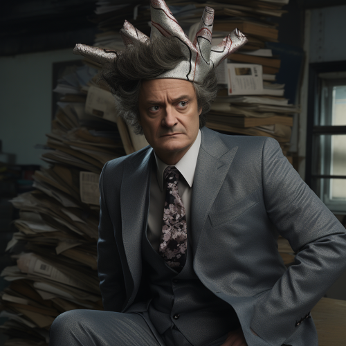 Colin Firth in Spider-Man Costume with Grey Blazer and Wig Colin Firth in Spider-Man Costume with Grey Blazer and Wig