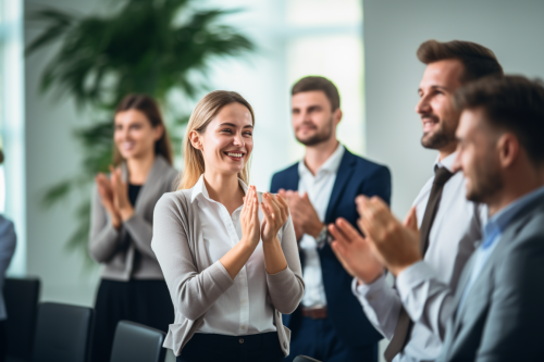 Colleagues applauding team member's achievement Colleagues applauding team member's achievement