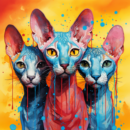 Colorful sphynx cats with droplets Colorful sphynx cats with droplets