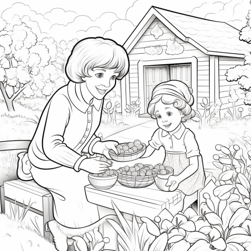 Kind Grandmother Teaching Granddaughter to Pick Strawberries
